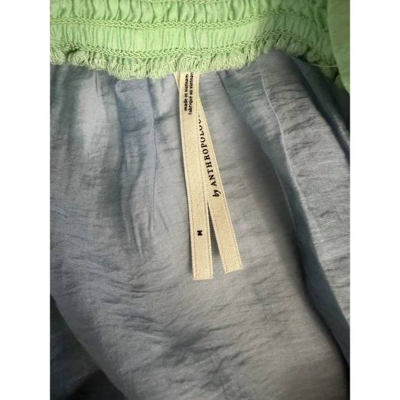 Anthropologie Women's Light Blue & Green Colorblock Babydoll Top Size M - Picture 7 of 9